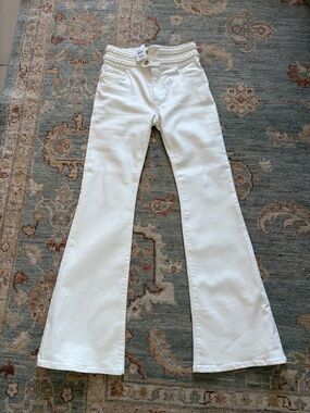 Derek Lam Ecru Braided-Waist Flare Jeans